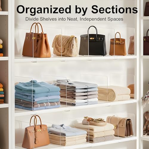 Purse Organizer for Closet Shelf Dividers: Clear Acrylic 8-Pack