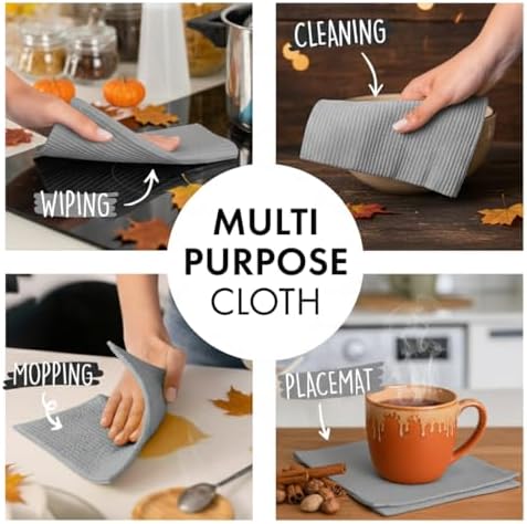 SUPERSCANDI 10 Pack Swedish Dishcloths for Kitchen - 100% Biodegradable & Compostable Reusable Paper Towels Washable, Food-Safe & Without Plastic - Dish Rags Suitable for Any Surface, Grey