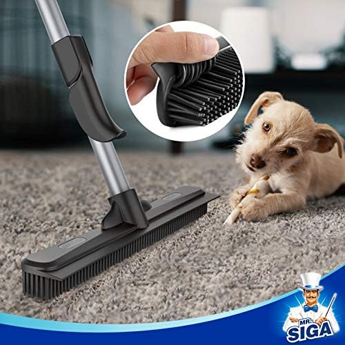 MR.SIGA Pet Hair Removal Rubber Broom with Built in Squeegee