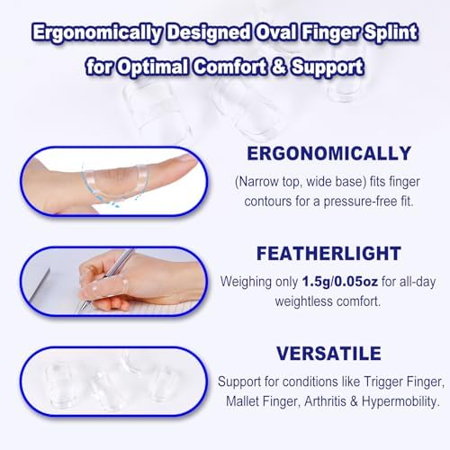 RonJea 10Pcs Clear Oval Finger Splints & Sleeves Kit (Size 4,5,6,7,8,9)