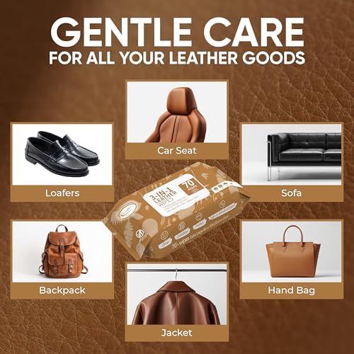 Air Jungles 3in1 Leather Cleaner Wipes 70 Count, Extra Large 8" x 10" Size