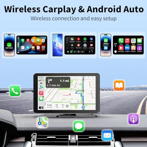 CarPlay Screen for Car, 9'' Wireless CarPlay & Android Auto - Smart Portable Touchscreen with Bluetooth/FM, Mirror Link, Voice Control, GPS Navigation, Hands-Free Calling, Plug & Play Car Play Screen