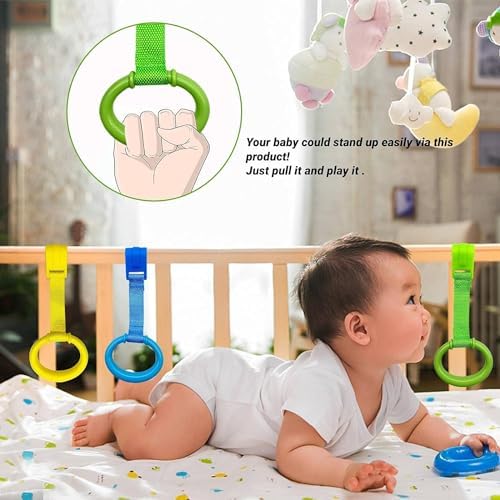 4 Pcs Baby Playpen Pull up Rings, 4 Color Baby Crib Pull up Rings
