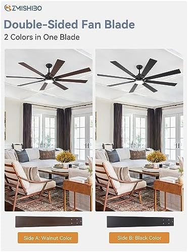 ZMISHIBO 72" Ceiling Fans with Lights for Patio, Living Room, Remote