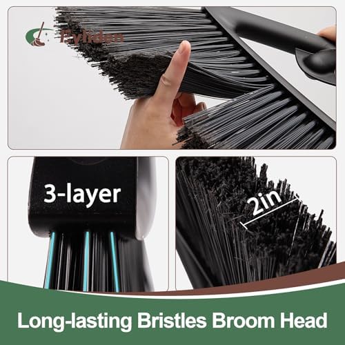 Eyliden Angle Broom with 57" Long Handle, Outdoor Indoor, Black