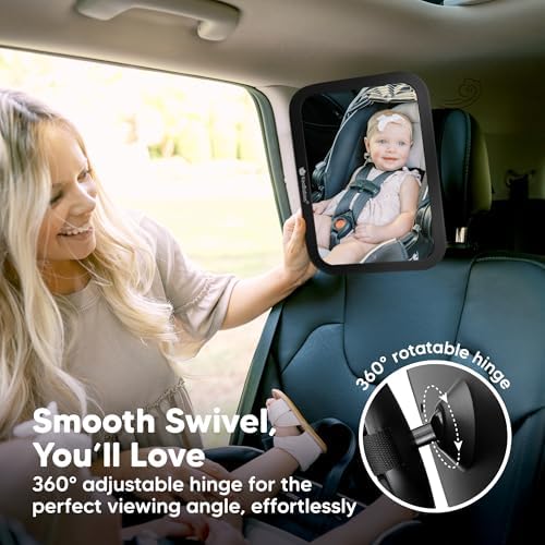 KeaBabies Baby Car Seat Mirror, Wide View, Shatterproof (Matte Black)