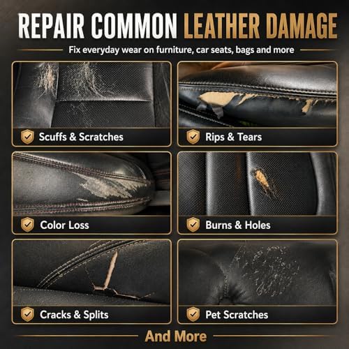 ARCSSAI Black Leather & Vinyl Repair Kit for Car Seats and Furniture
