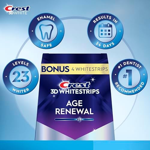 Crest 3D Whitestrips Age Renewal, 3D White, Teeth Whitening Strip Kit, 48 Strips (24 Count Pack), Crest Teeth Whitening Strips, Teeth Whitening Kit