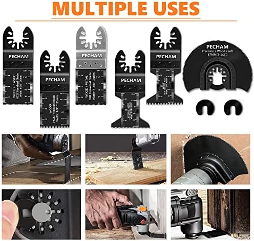 PECHAM 24PCS Universal Wood Metal Oscillating Multitool Quick Release Saw Blades Fit Porter Cable Black & Decker Rockwell Ridgid Ryobi Milwaukee Chicago Craftsman