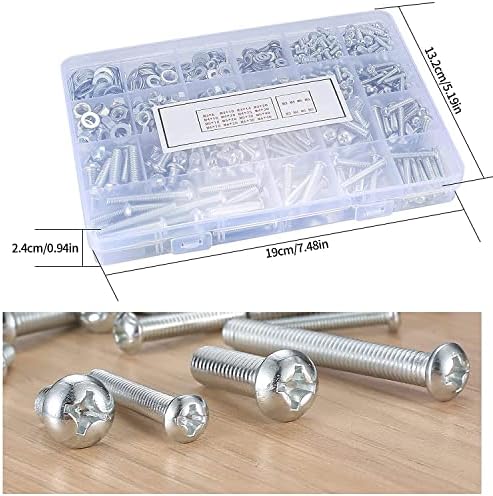 wugongshan 1080 Pcs Screws Bolts and Nuts Assortment Kit, Metric Machine Screws and Nuts and Flat Washers, M3/M4/M5/M6 Cross Slotted Round Head Bolts Sets (C)