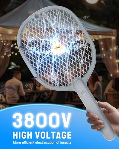 Mosiller Electric Fly Swatter, 3800V Bug Zapper Racket, Rechargeable 1200mAh Mosquito Killer, 3-Layer Safety Mesh, Lightweight, Easy to Use, Indoor Home Office Backyard Patio Camping (Basic 1 Pack)