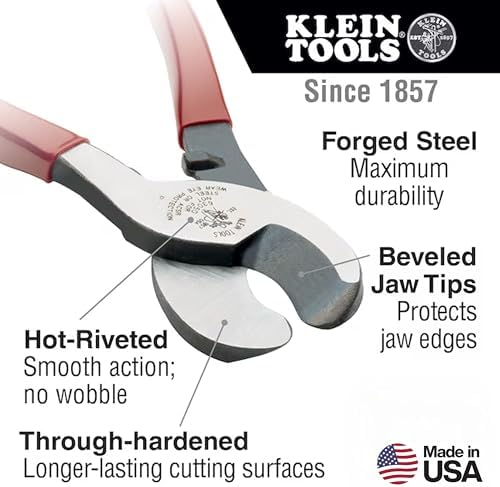 Klein Tools 63050 Cable Cutter, Made in USA, Heavy Duty Cutter for Aluminum, Copper, and Communications Cable