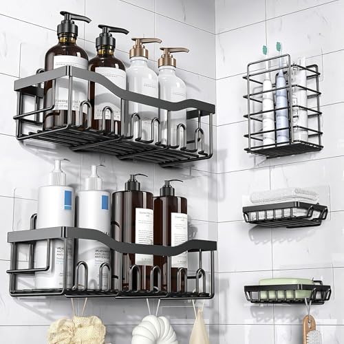 Shower Caddy Adhesive Replacement Hooks, Strong Waterproof Strips, No Drilling for Bathroom Shelves, Kitchen Racks, and Soap Holders (Transparent-14 Pack)