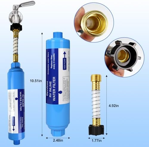 RV Water Filter, 2-Pack, Inline Hose Filter, NSF Tested Lead-Free