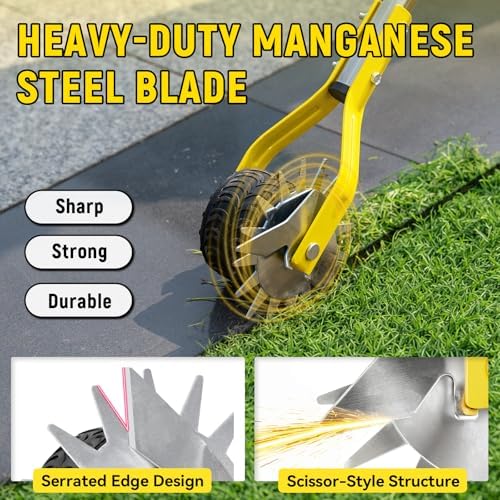 Manual Edger Lawn Tool, 75 Inch Wheel Rotary Edger for Lawn with Extra-Wide Wheel, Grass Edge Trimmer with Adjustable Handle, Ideal Hand Edging Tool for Sidewalk, Driveways and Landscaping