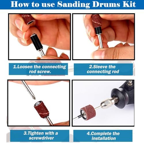 Sanding Drum Set for Most Rotary Tools-Includes 138 Aluminum Oxide Sanding Sleeves for Drum Sanders (80,120,240 Grit) and 12 Drum Mandrels-Sanding Bits Tool Accessories with Box