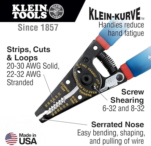 Klein Tools 11057 Wire Cutter/Stripper, Made in USA, Heavy Duty Cutter for 20-30 AWG Solid and 22-32 AWG Stranded Wire