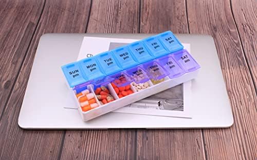 7 Day Weekly AM PM Pill Organizer, ShysTech Large Pill Case Pill Box for Pills Vitamin Supplements Medication (Purple/Blue)