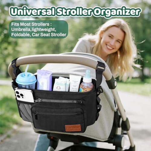 Stroller Organizer with Cup Holder, Non-Slip Stroller Caddy Baby Essentials