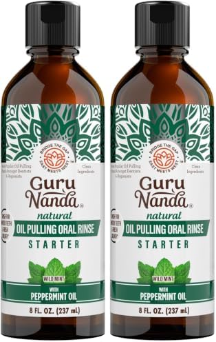 GuruNanda Starter Coconut Oil Pulling Mouthwash with Peppermint Oil, 8oz