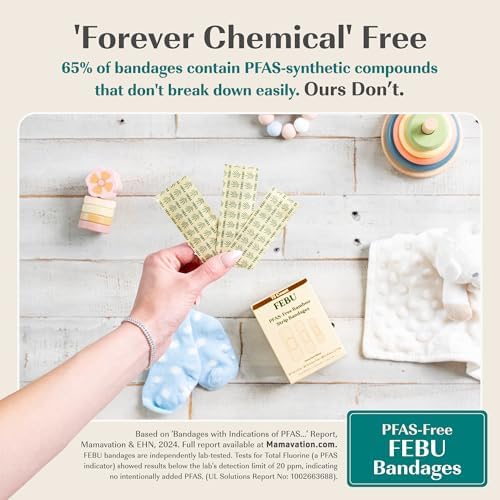 FEBU PFAS Free Bamboo Fabric Bandages, 75 Count Strip