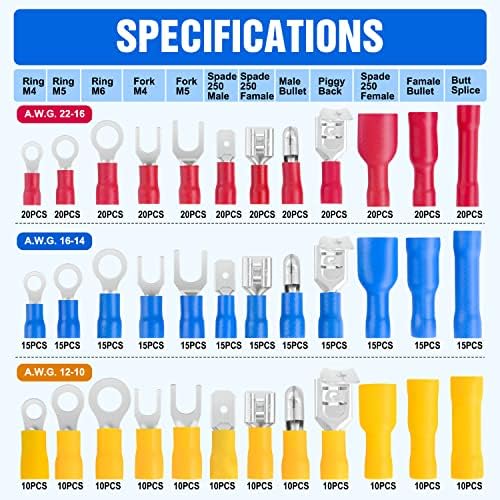 Nilight 540PCS Mixed Quick Disconnect Insulated Crimp Electrical Terminals