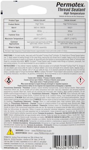 Permatex 59214 High Temperature Thread Sealant, 6 ml Tube