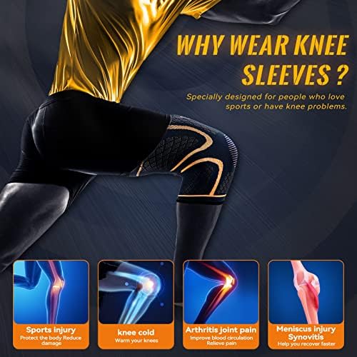 Copper Knee Brace for Men and Women (2 Pack, Large) Compression Support