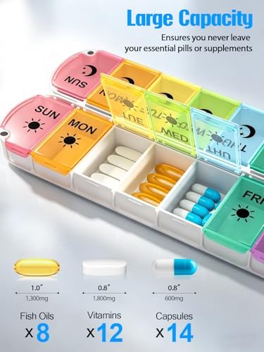 Pill Organizer 2 Times a Day,Foldable Weekly AM PM Pill Case,Large Pill Box