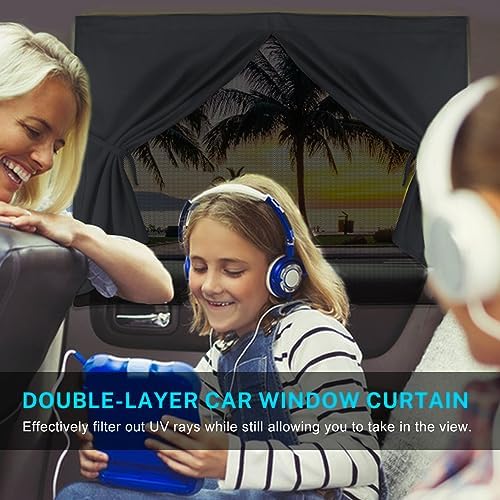 Car Window Shades, 2 PCS Magnetic Double Layer Auto Sun Shade for Side Windows Privacy Full Covers/Half Shade Options Back Car Window Curtains for Baby Protection