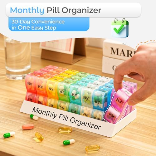 Colorwing Monthly Pill Organizer 2 Times a Day，Compact Pill Case