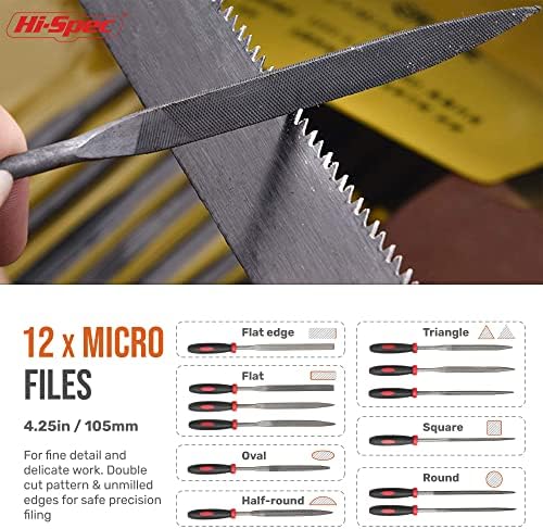 Hi-Spec Metal Hand & Needle File Tool Kit Half-Round Round & Triangle Files