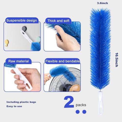 Fan Cleaner Brush, Fan Brush Cobweb Duster Microfiber Duster Ideal for Ceiling Duster, Household Duster for Curtains, Fan Cleaner for Box Fan (2 Pack) (Blue)