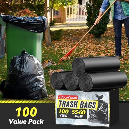 Wowflash 100 Count 55-60 Gallon Trash Bags