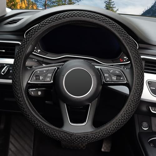 KAFEEK Elastic Stretch Steering Wheel Cover, Universal 15 Inch, Black