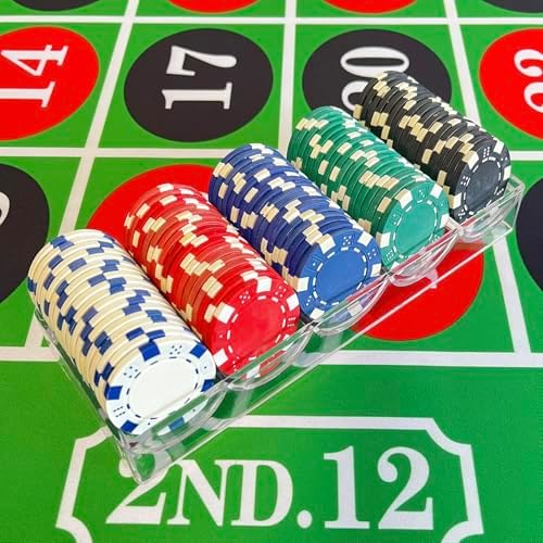 SEETOOOGAMES 100 Pieces 11.5g Clay Composite Dice Striped Casino Poker Chips- 4 Colors (red, Green, White and Blue)