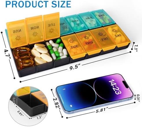 Mossime XL Pill Organizer 2 Times a Day, 7 Day Am Pm Weekly Pill Box