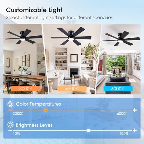 Asyko 46"Black 6-Blade Modern Low Profile Ceiling Fan with Light and Remote