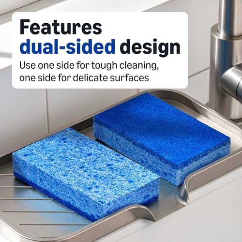 Amazon Basics Non-Scratch Dual-Sided Sponges for Nonstick Pots and Pans, Dish Scrubber, All-Purpose, 6-Pack, Packaging May Vary
