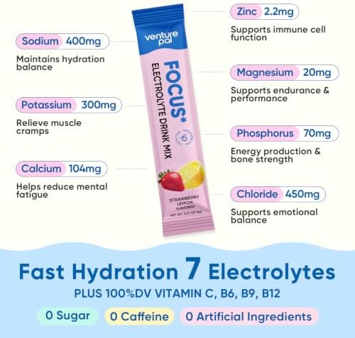 Venture Pal Sugar Free Hydration + Focus Electrolyte Packets, 16 Sticks