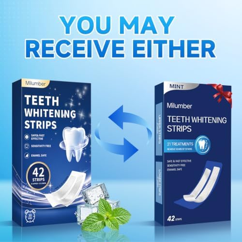 Milumber Teeth Whitening Strips for Sensitive, 42 Strips(21 Uses), Mint