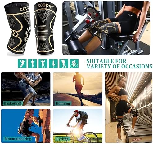 Copper Compression Knee Brace for Knee Pain Women & Men (2 Pack, Medium)