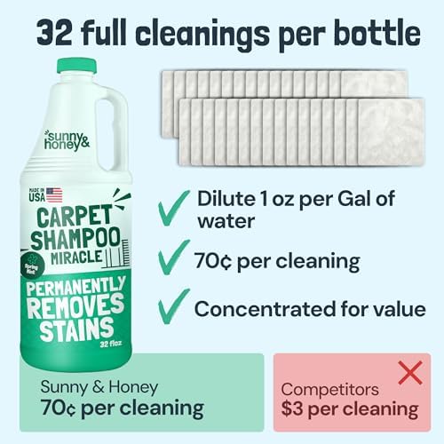 Sunny & Honey Carpet Cleaner Shampoo Solution for Machines, 32floz Mint