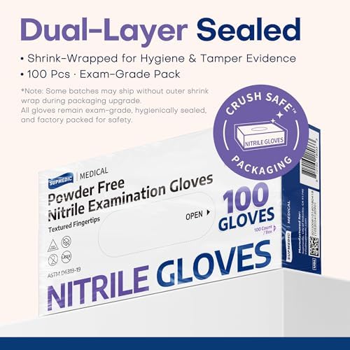 Supmedic Medical Soft Max Nitrile Disposable Gloves Powder-Free, Violet 100