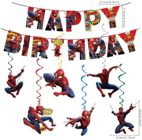 Spider Happy Birthday Banner, Party Decoration With 6 Vortex Decorative Pendants