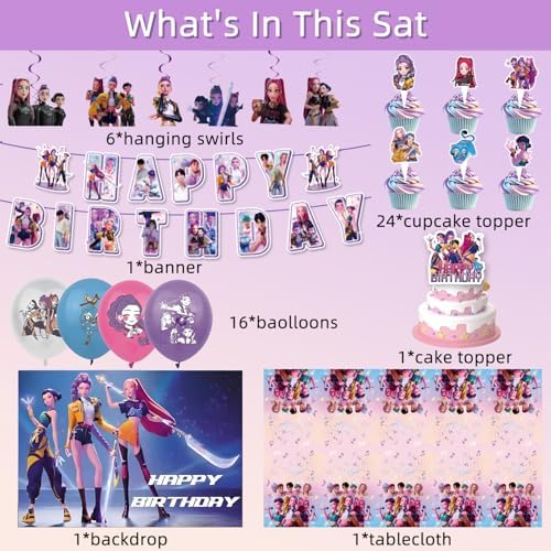 50 Pcs For K Pop Demon Hunters Party Supplies, Birthday Decorations Set
