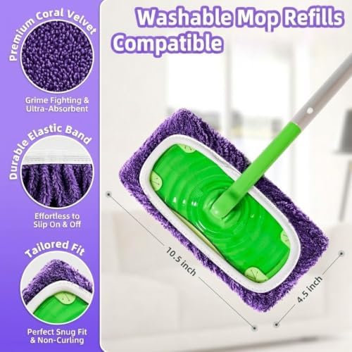 Microfiber Mop Pads - 4 Pack Reusable Washable Refills for Wet & Dry Floor Cleaning - Fits Most Standard Mops - Purple Household Cleaning Pads