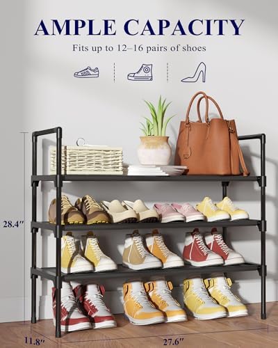 Kitsure Shoe Rack for Closet, Shoe Organizer, 27.6" Wide - 3 Tier, Black
