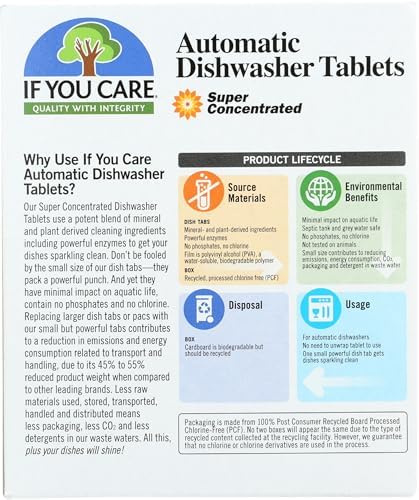 If You Care Dishwasher Tablets 40 Count - Powerful, Plant Based, Concentrated, Biodegradable, Natural Dish Cleaner Detergent, Dishwashing Soap Tabs