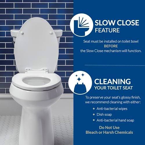 Bemis Slow Close Elongated Toilet Seat, Easy Clean Hinges, White